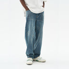 Heavy Washed Striped Loose Denim