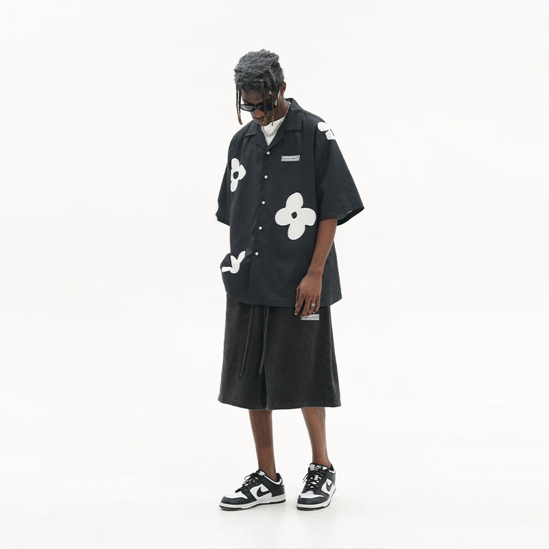 Handpainted Flowers Printed Cuban Shirt