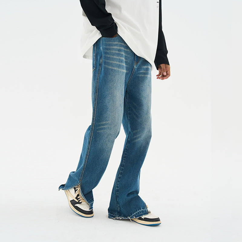 Washed Frayed Straight Denim