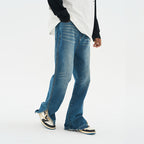 Washed Frayed Straight Denim