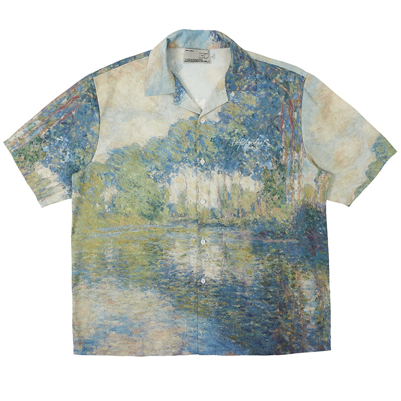 Monet Lake Oil Painting Cuban Shirt