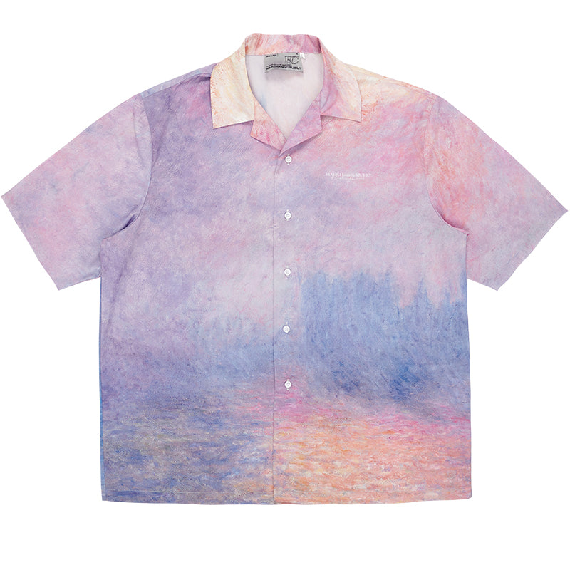 Monet Oil Painting Full Print Cuban Shirt