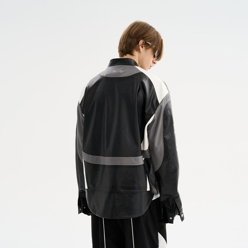 Colorblock Faux Leather Racing Jacket
