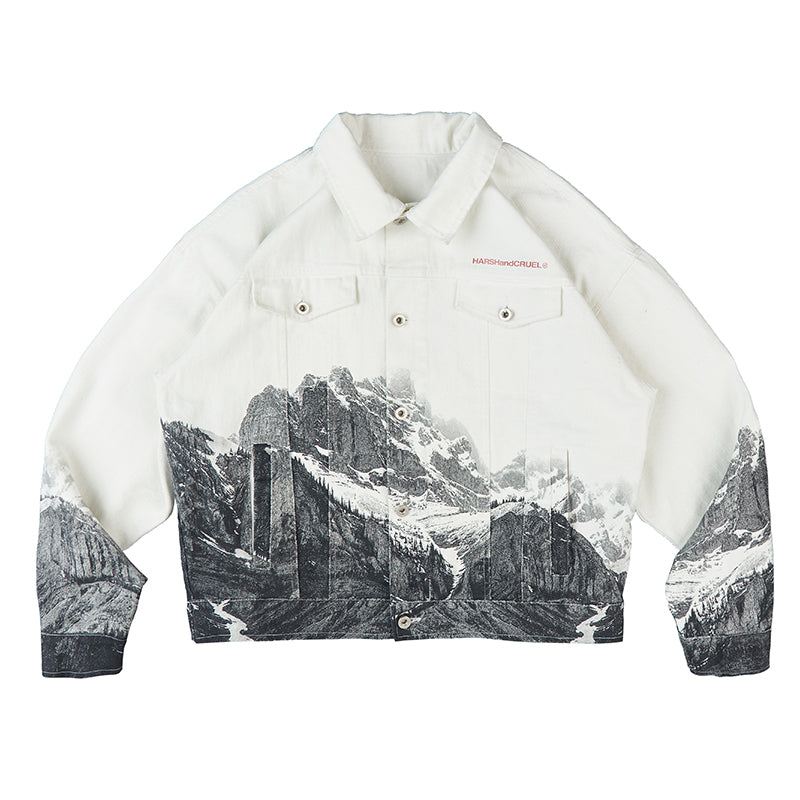 Snow Mountain Print Denim Jacket