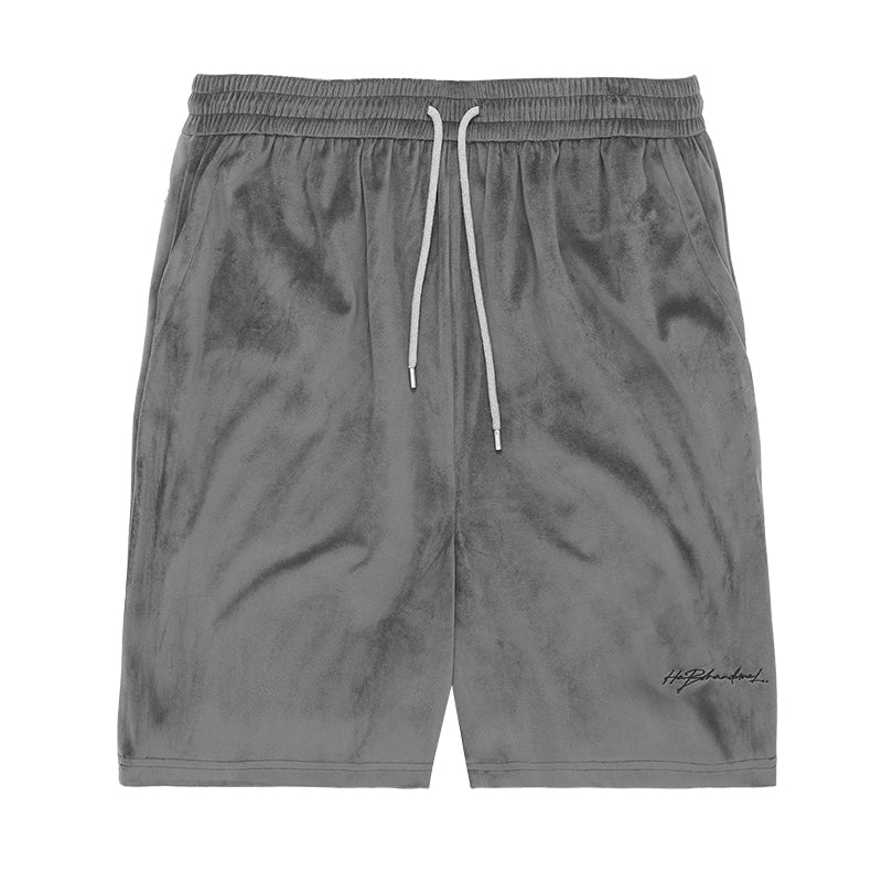 Velvet Embroidered Handwriting Logo Shorts