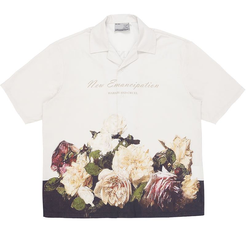 Retro Oil Painting Flowers Cuban Shirt