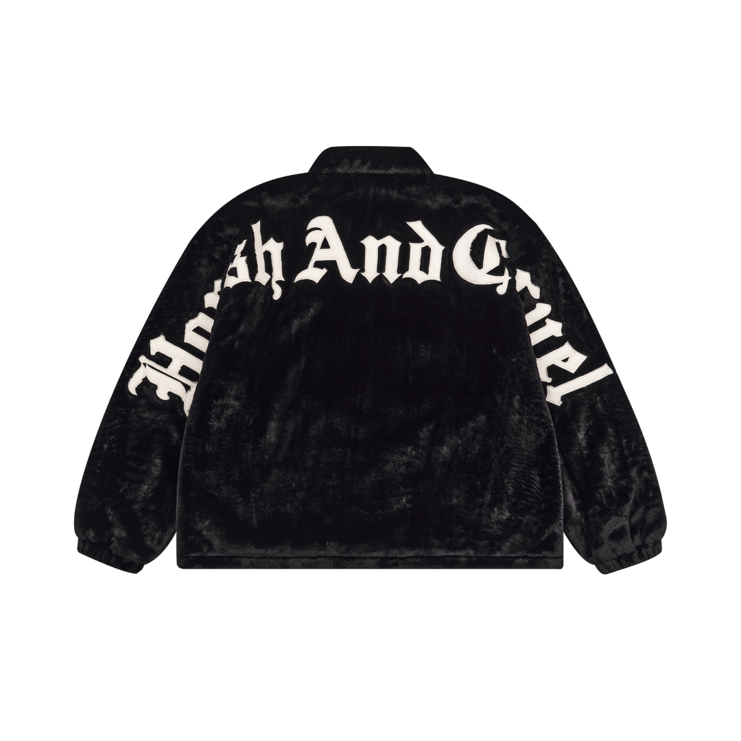 Embroidered Logo Faux Fur Jacket
