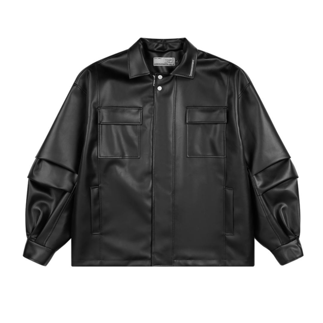 Minimal Faux leather Logo Jacket