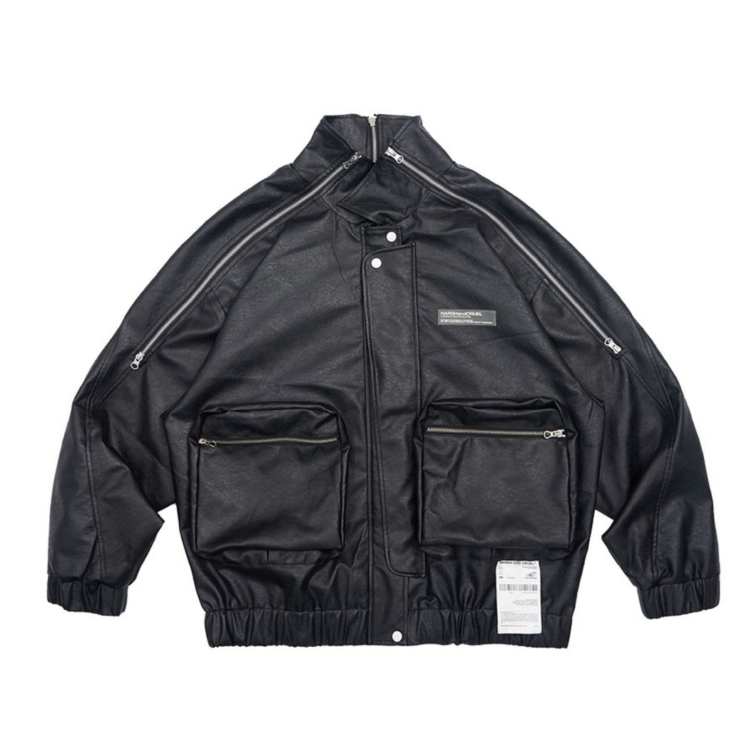 Zipper Logo Leather Jacket