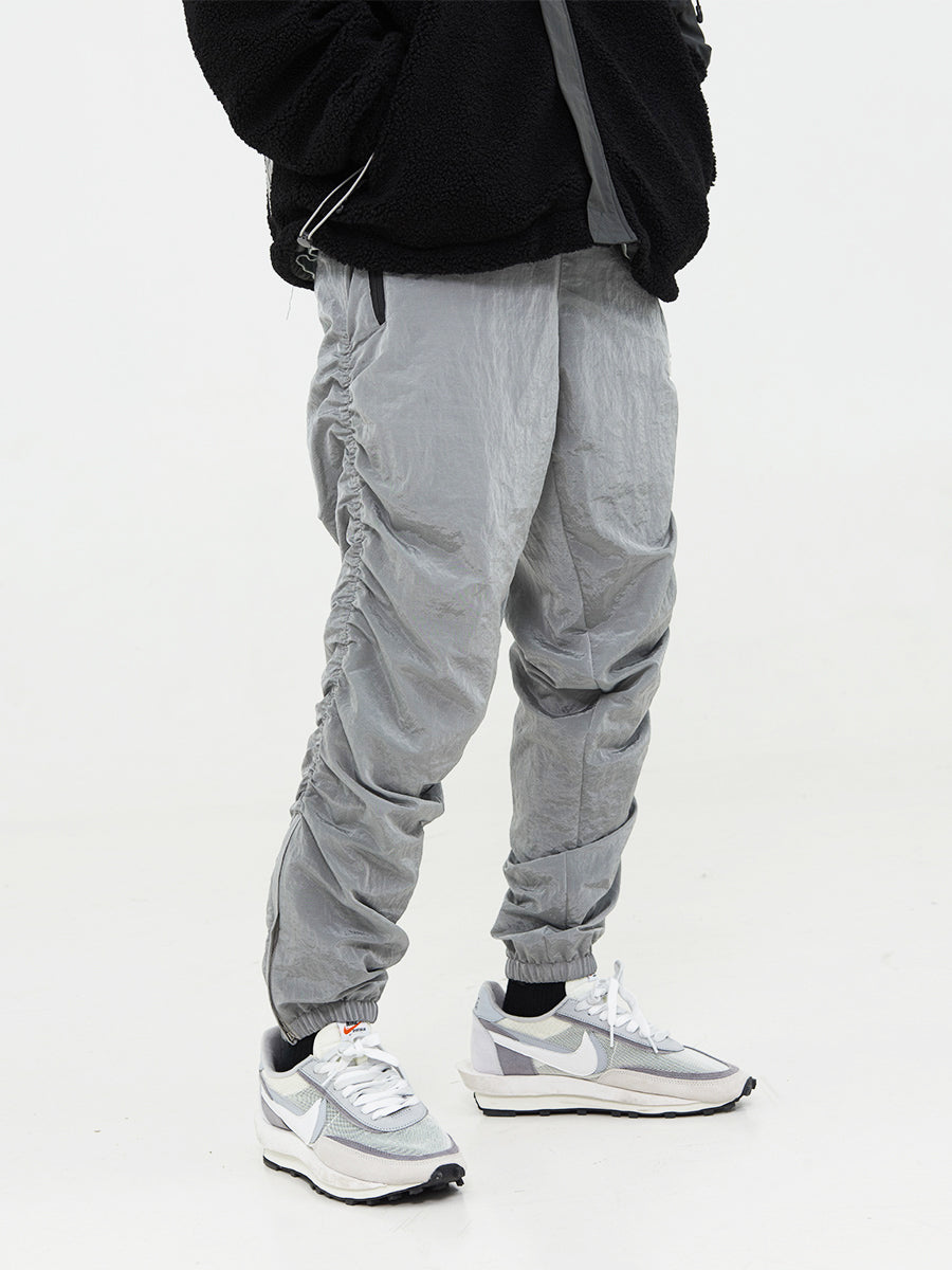 Metal Nylon Logo Zipper Pants