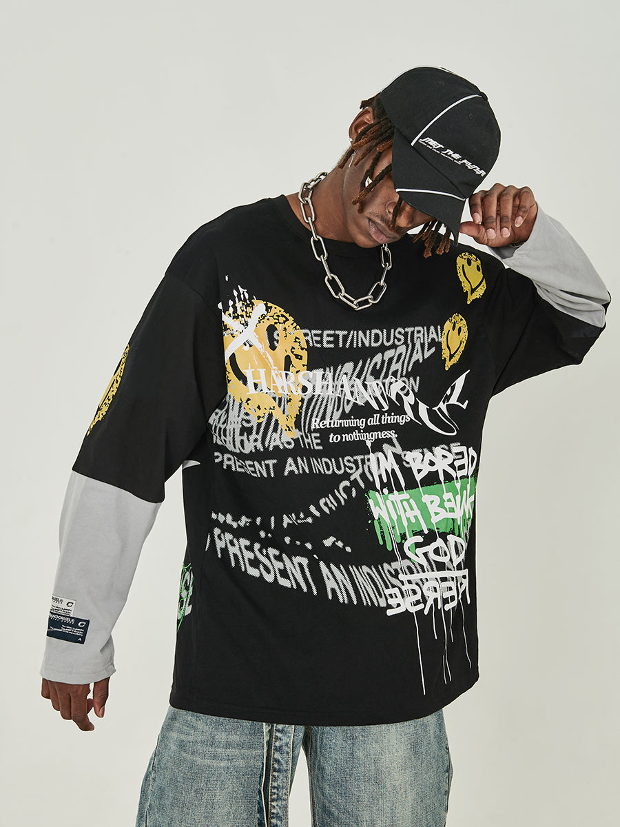 Graffiti Smiley Long Sleeve Tee