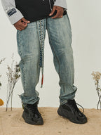 Washed Belt Straight Denim