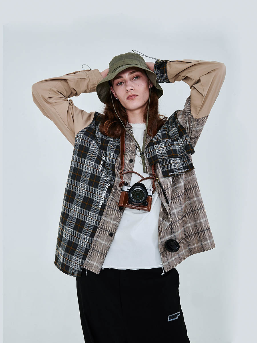Plaid Stitching Shirt Jacket