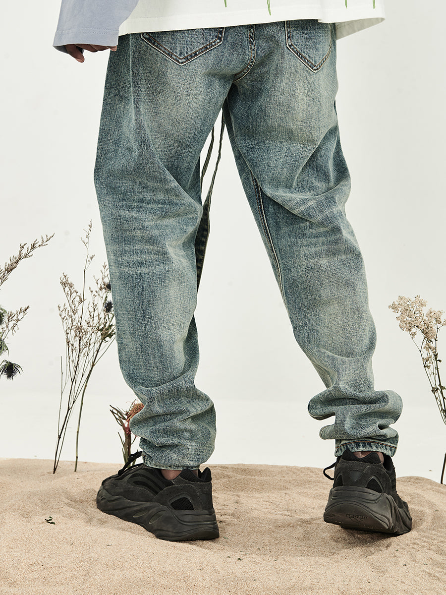 Washed Belt Straight Denim