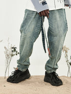 Washed Belt Straight Denim
