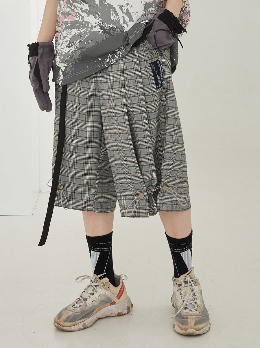 Plaid Belt Adjustable Shorts
