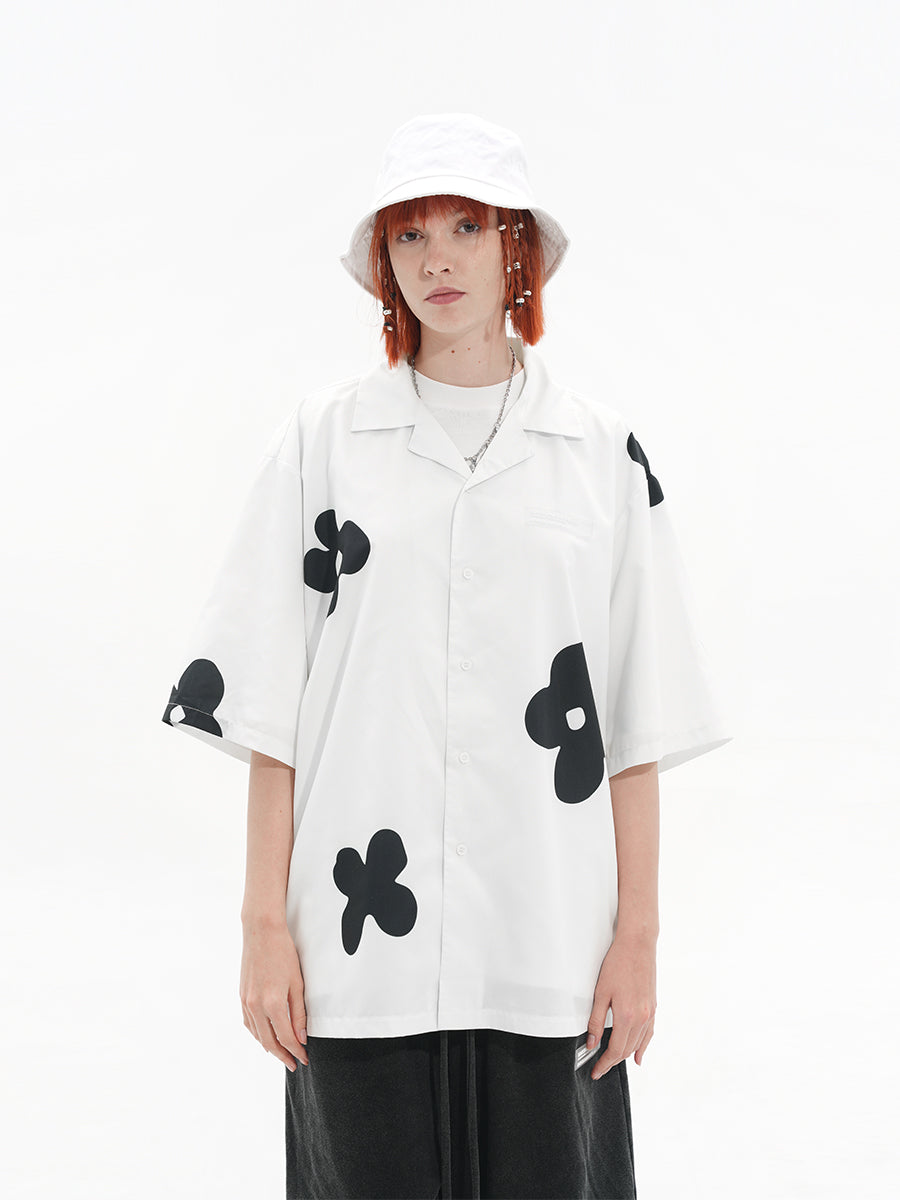 Handpainted Flowers Printed Cuban Shirt