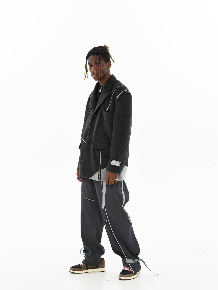 Woolen Stitching Suit Blazer