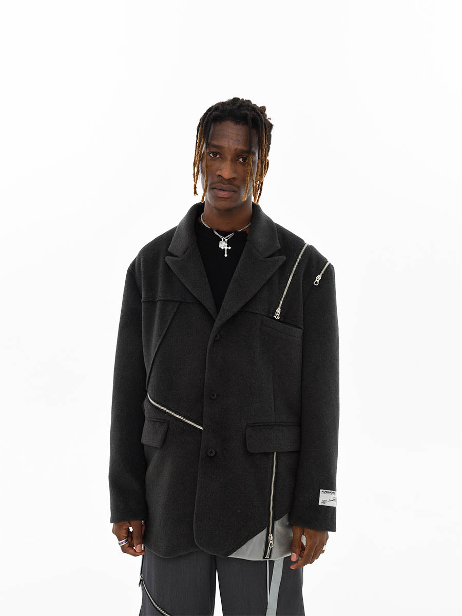 Woolen Stitching Suit Blazer