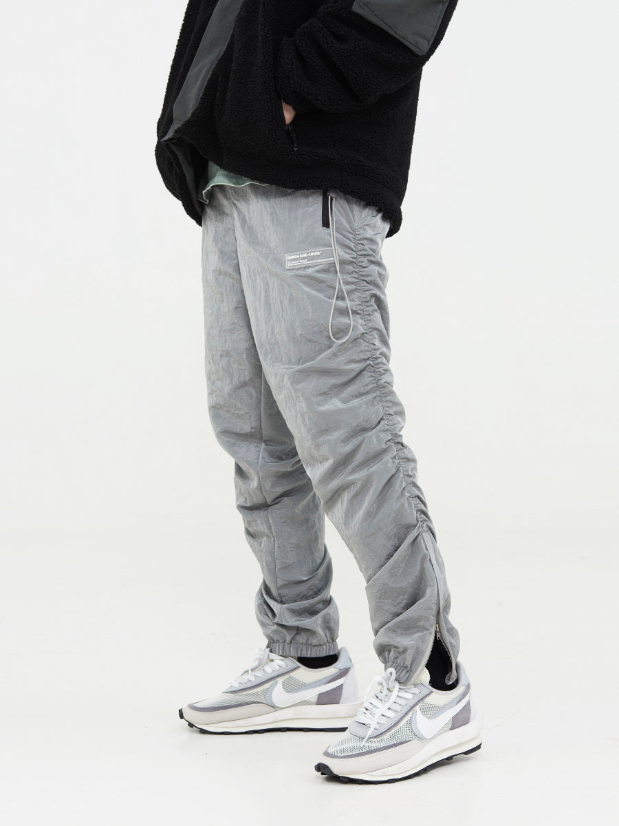 Metal Nylon Logo Zipper Pants
