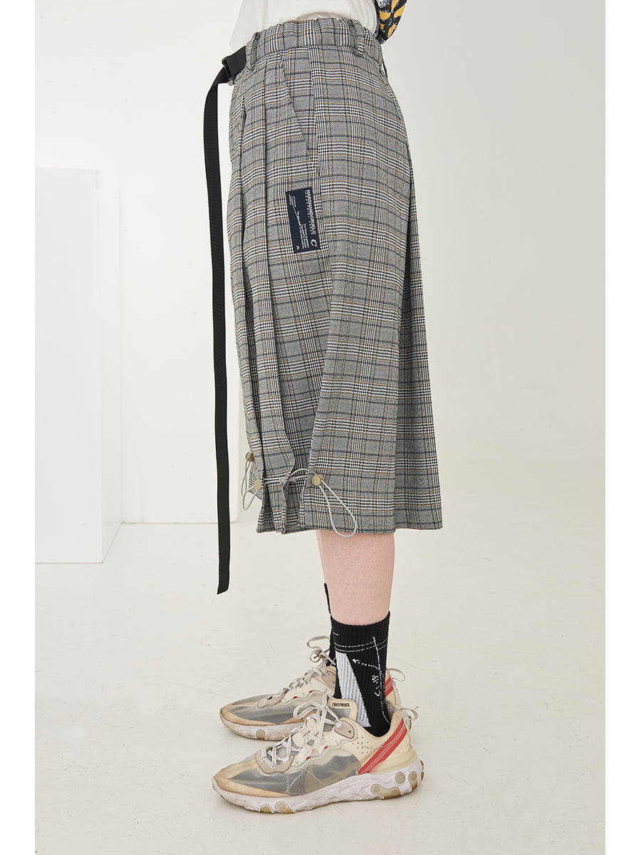 Plaid Belt Adjustable Shorts