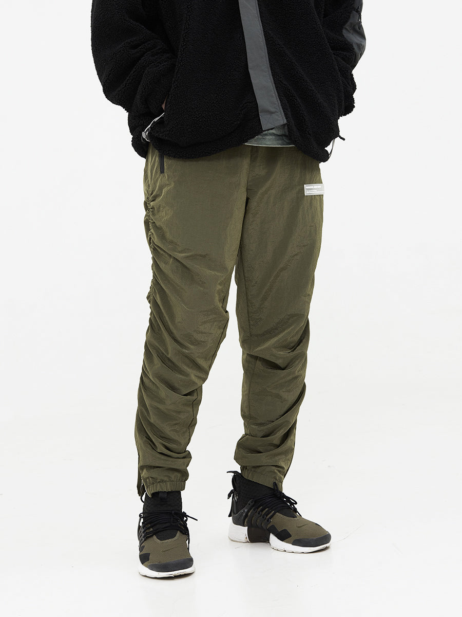 Metal Nylon Logo Zipper Pants