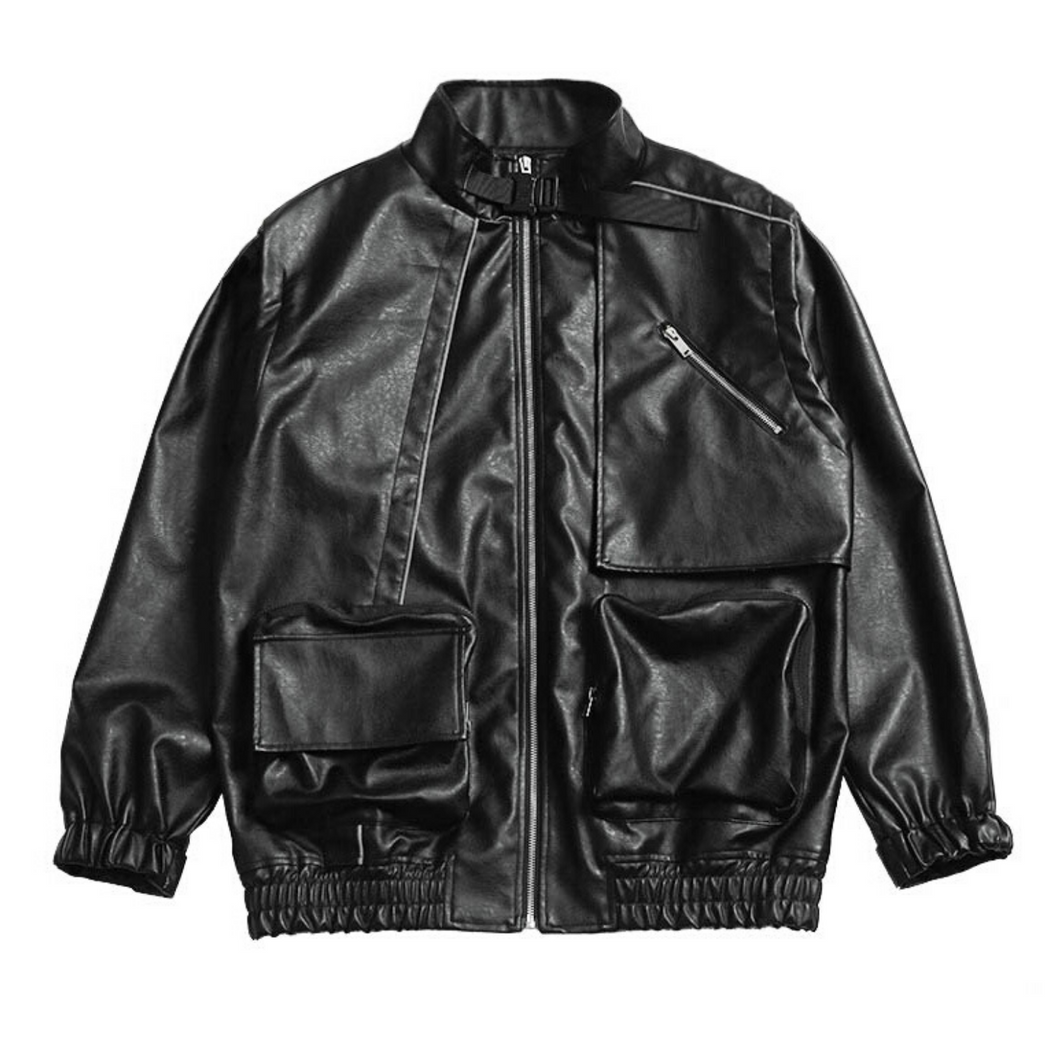 Reflective Detachable Sleeves Leather Jacket