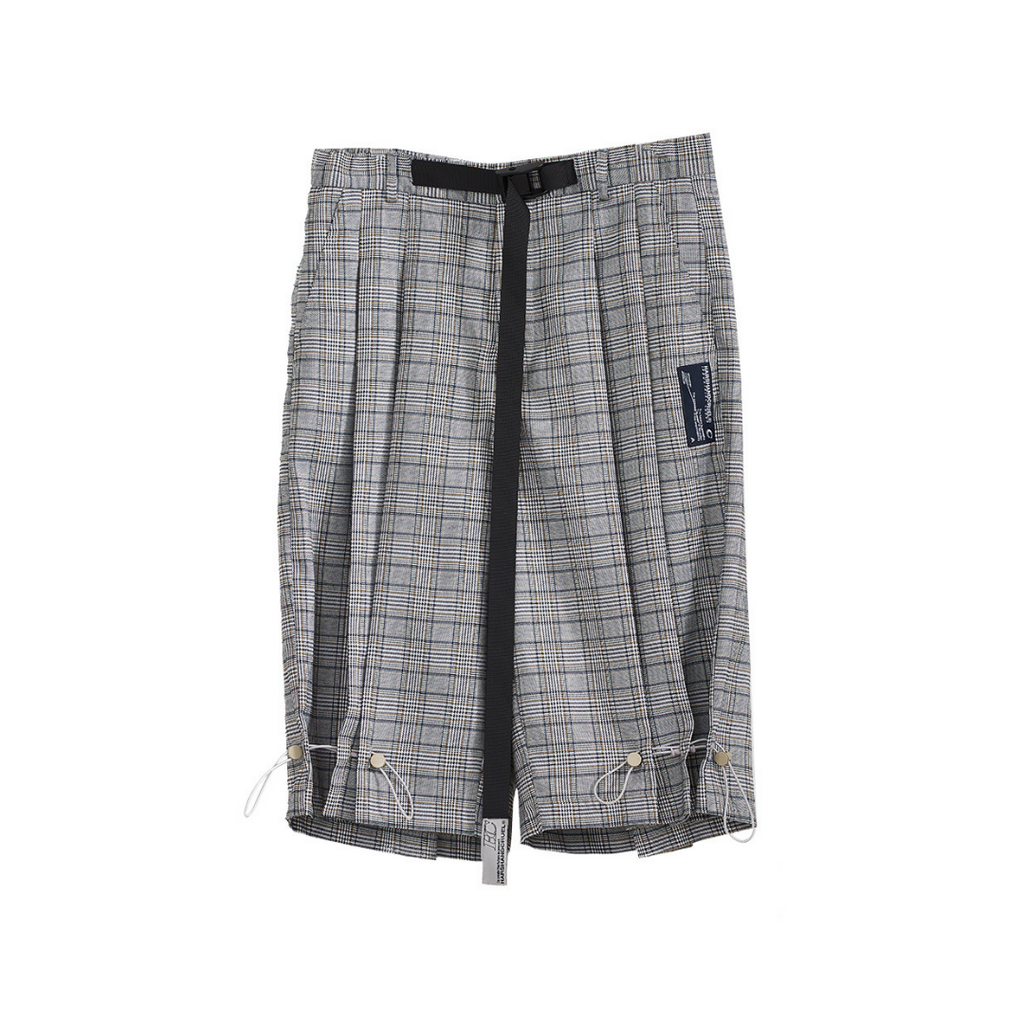 Plaid Belt Adjustable Shorts