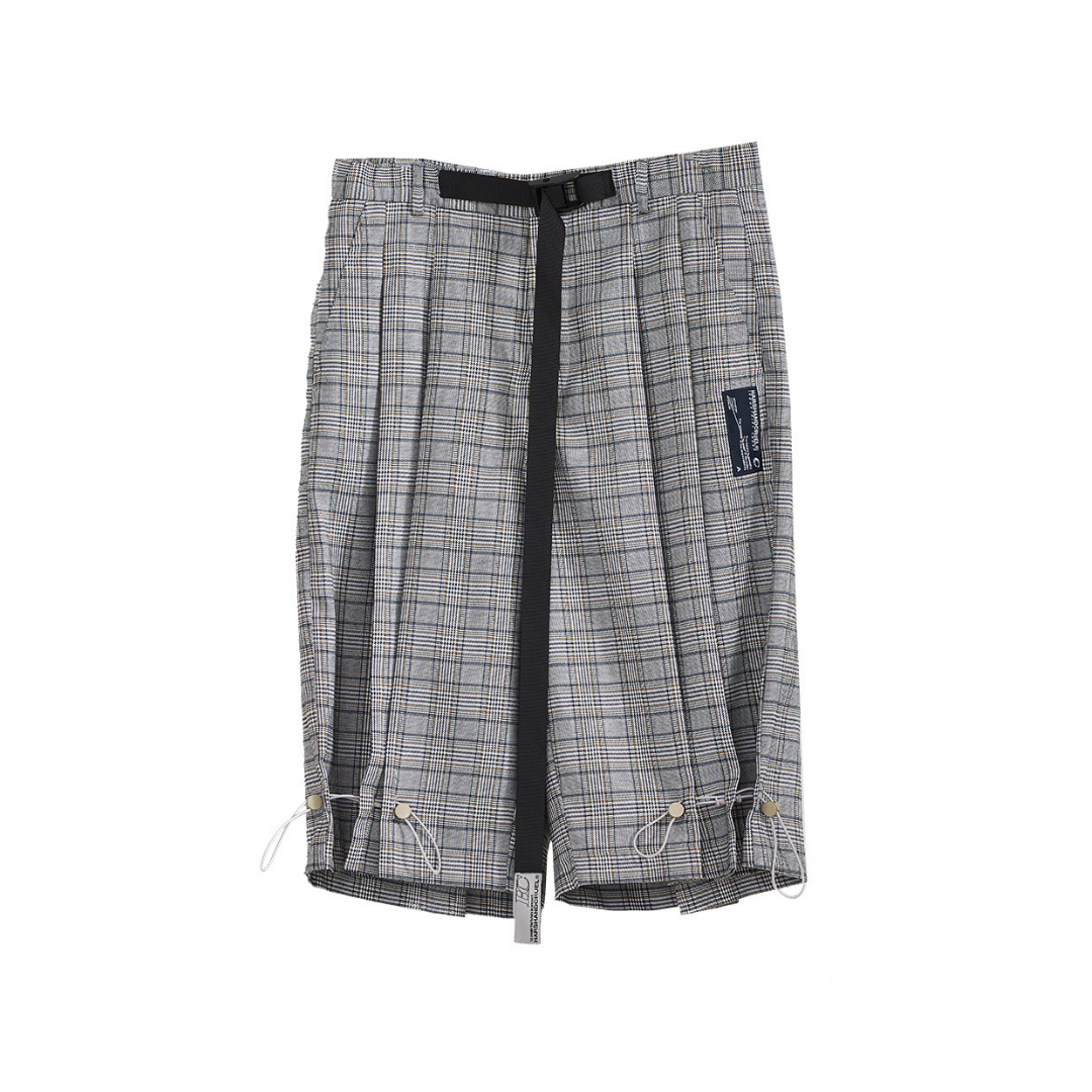 Plaid Belt Adjustable Shorts
