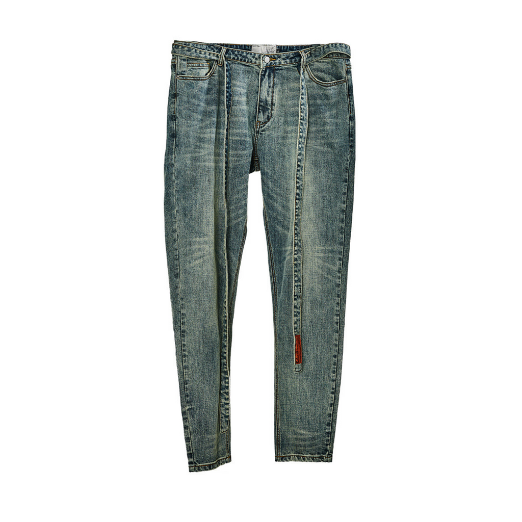 Washed Belt Straight Denim