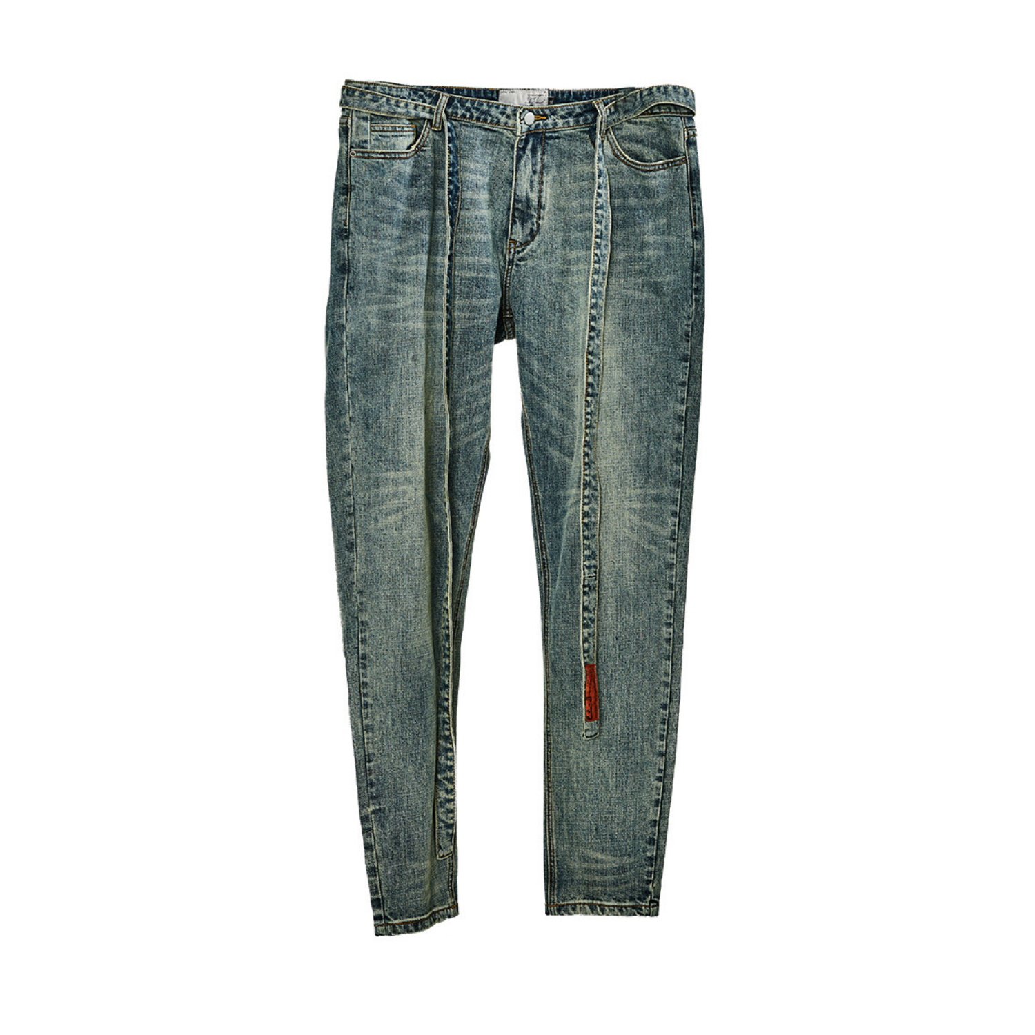 Washed Belt Straight Denim