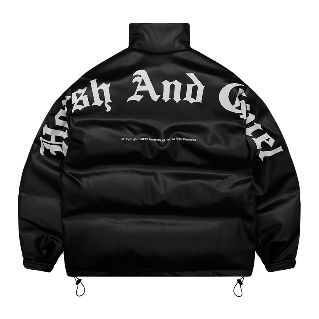 Gothic Logo Leather Down Jacket – Harsh and Cruel
