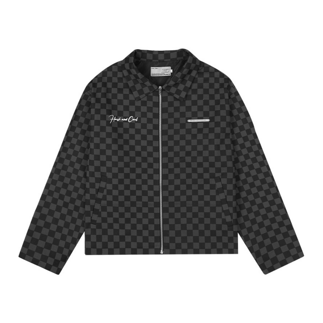 Checkerboard Printed Zipper Jacket