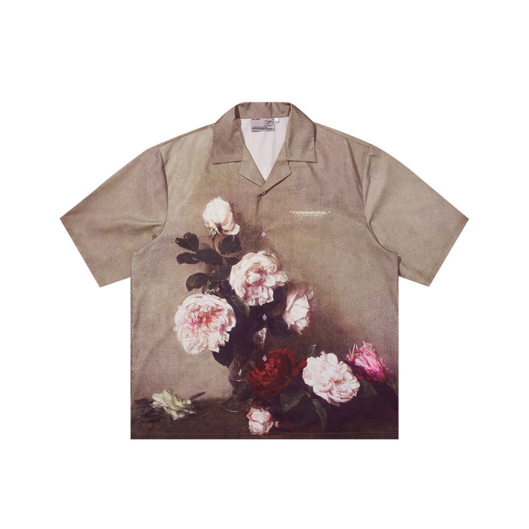 Vintage Floral Oil Painting Cuban Shirt