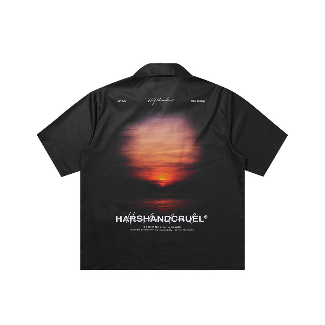 Handpainted logo Sunset Printed Cuban Shirt