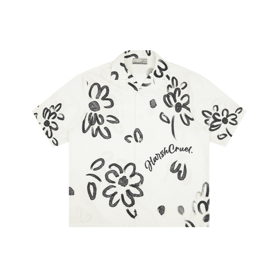Watercolor Flowers Printed Cuban Shirt
