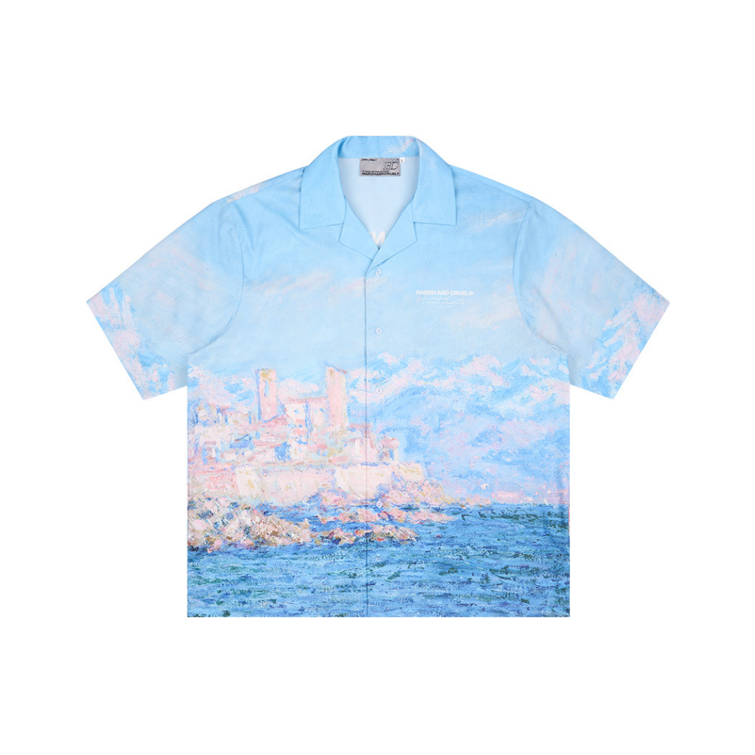 Monet Oil Painting Coast Full Print Cuban Shirt