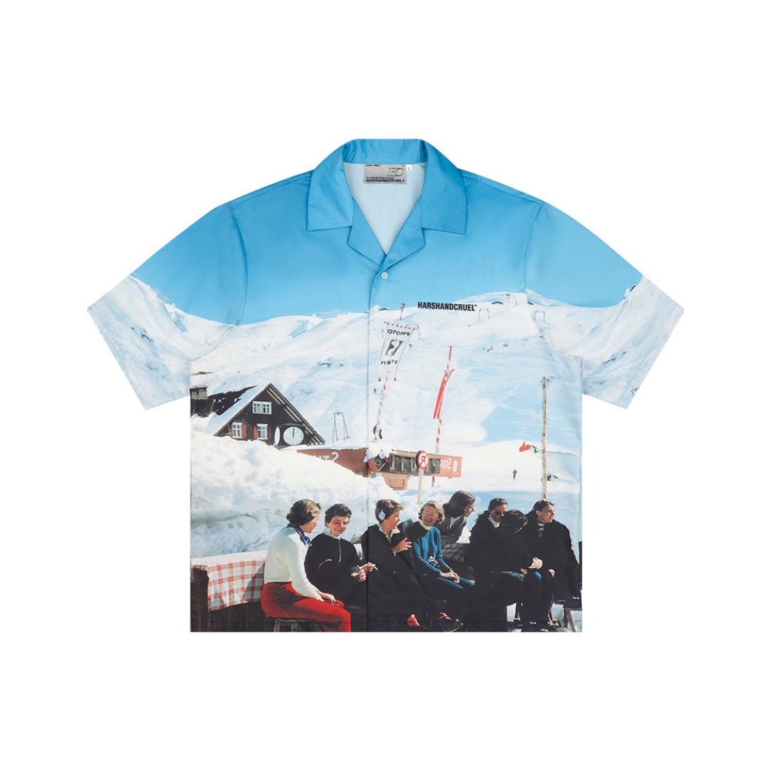 Retro Skiers Full Print Cuban Shirt