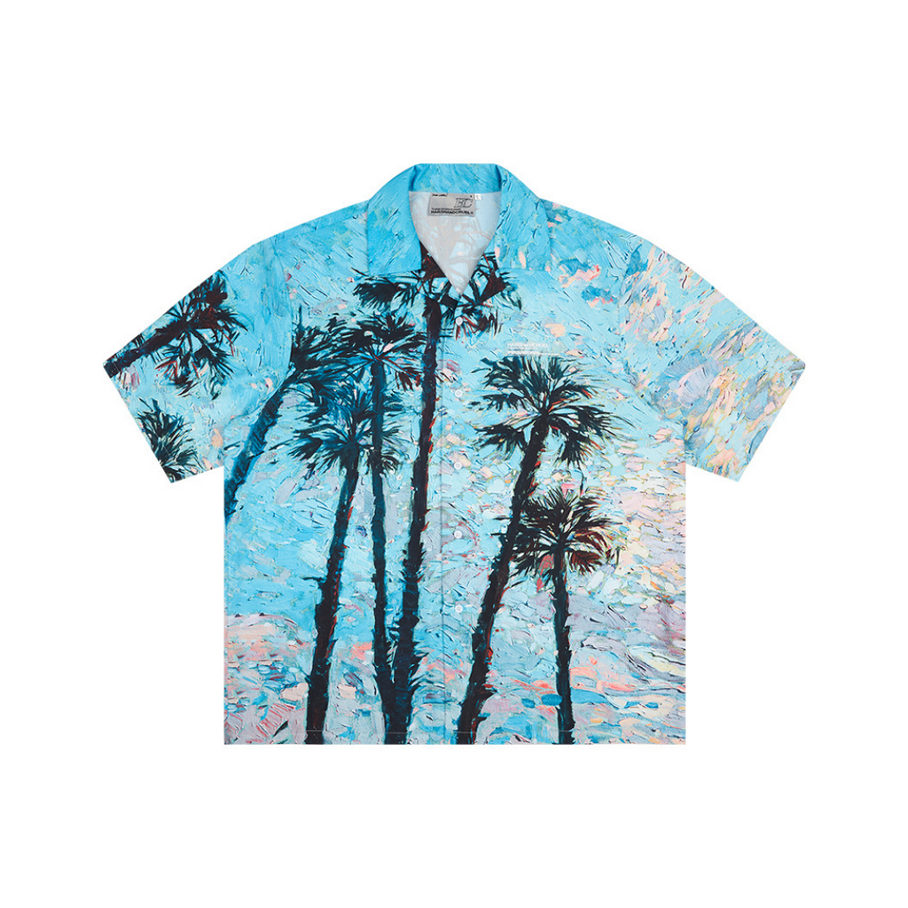 Handpainted Palms Gothic Logo Cuban Shirt
