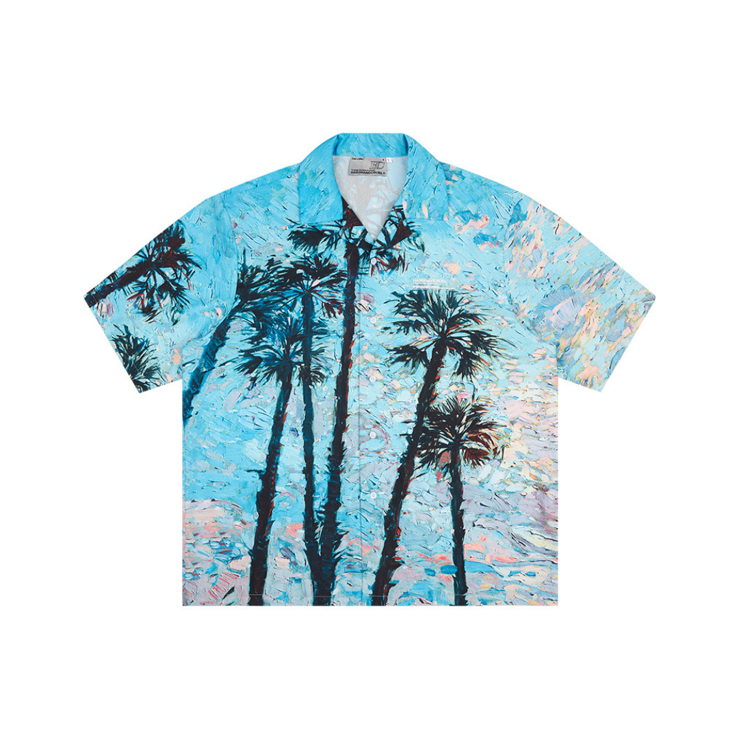 Handpainted Palms Gothic Logo Cuban Shirt