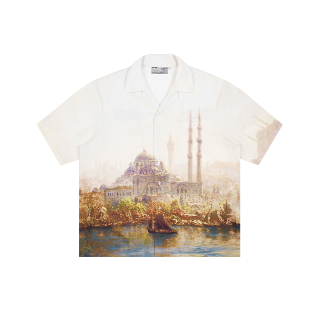 Oil Painting Castle Full Print Cuban Shirt