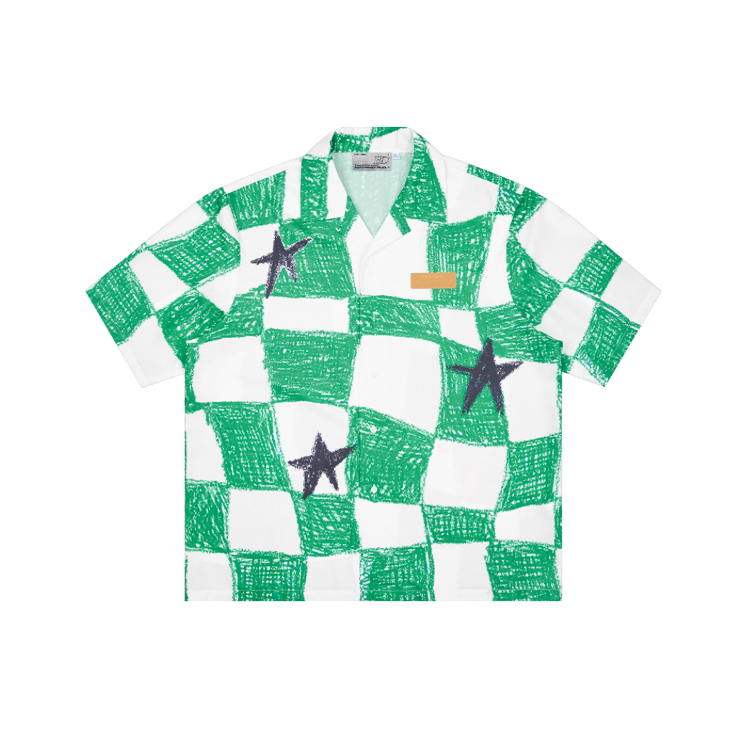 Hand Drawn Checkerboard Full Print Cuban Shirt