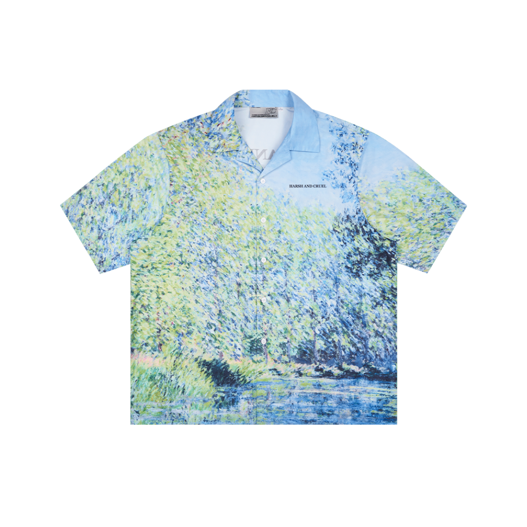 Monet Oil Painting Forest Full Print Cuban Shirt
