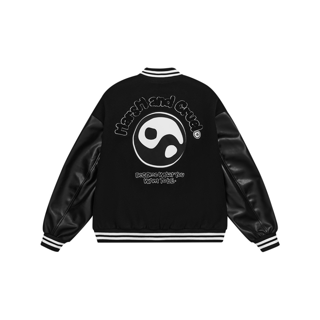 Ying-Yang Embroidered Logo Varsity Jacket