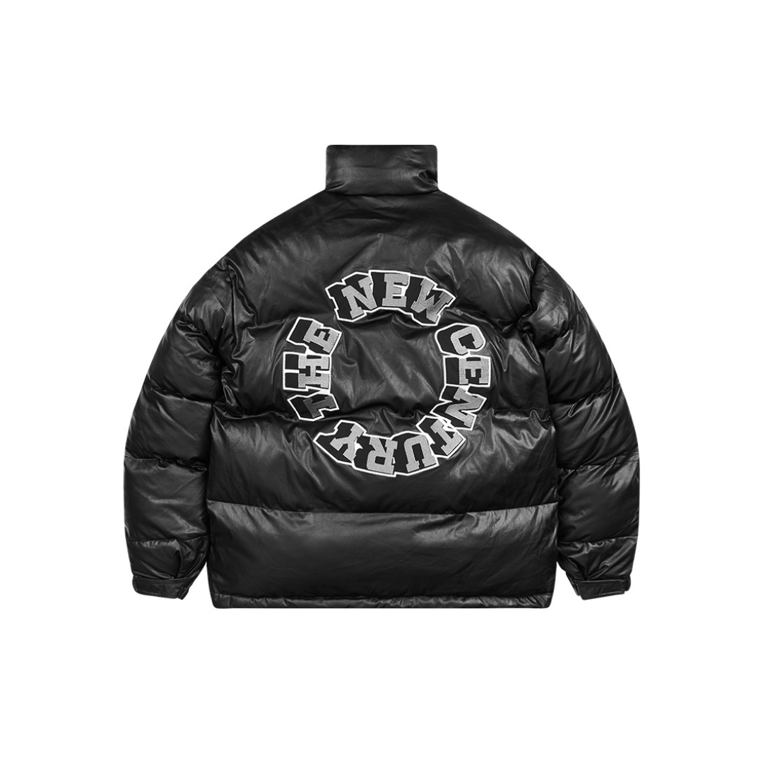3D Embroidered Circle PU Leather Jacket
