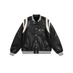 Contrast Panels Faux Leather Jacket