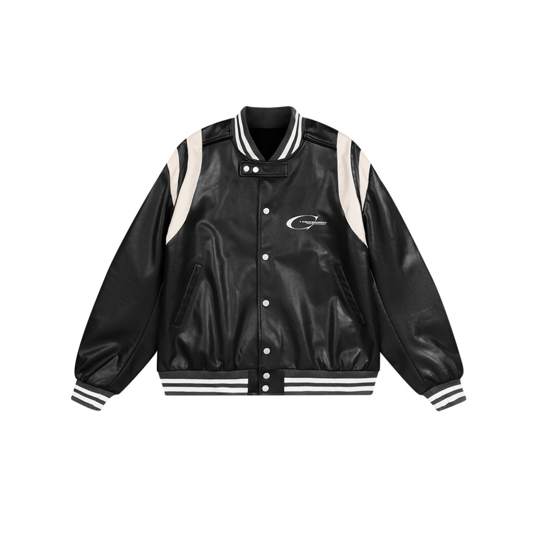 Contrast Panels Faux Leather Jacket