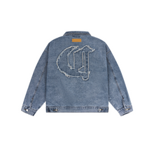 Load image into Gallery viewer, Distressed Gothic Logo Denim Jacket
