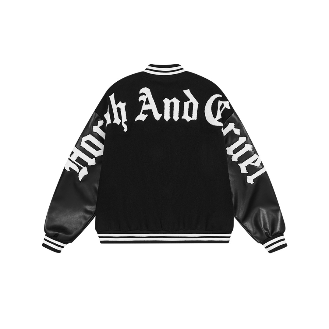 Gothic Logo Embroidered Sherpa Varsity Jacket