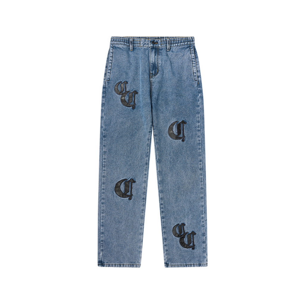 Leather Embroidered Logo Denim